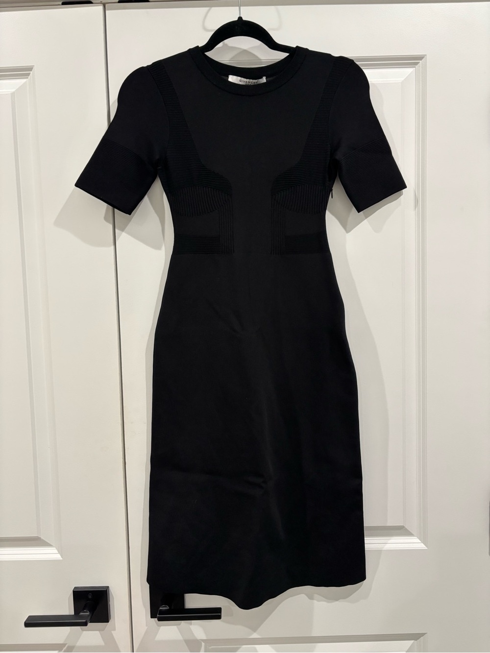 Givenchy Black Short-Sleeve Midi Bodycon Dress